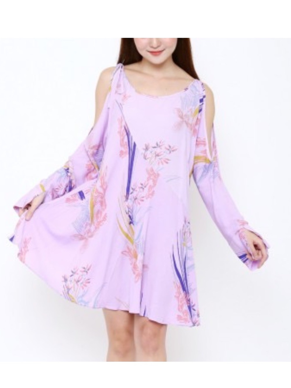 NWT FREE PEOPLE Lilac Purple Clear Skies Floral Tunic Mini Flowy Dress XS